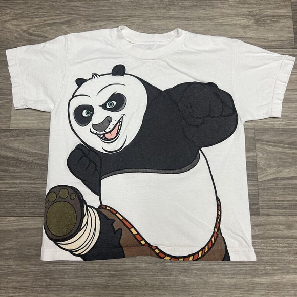 Vintage Kung Fu Panda T Shirt Youth Kid M AOP Movie Promo Dreamworks‎ White - Picture 1 of 9